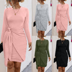 Damen Wickelkleid mit eleganter Raffung und langen Ärmeln R&B