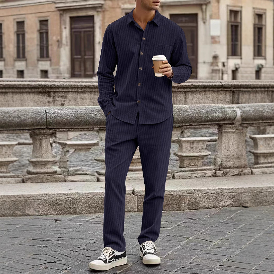 Herren elegantes Freizeitanzug mit stilvollem Hemd und bequemer Hose R&B