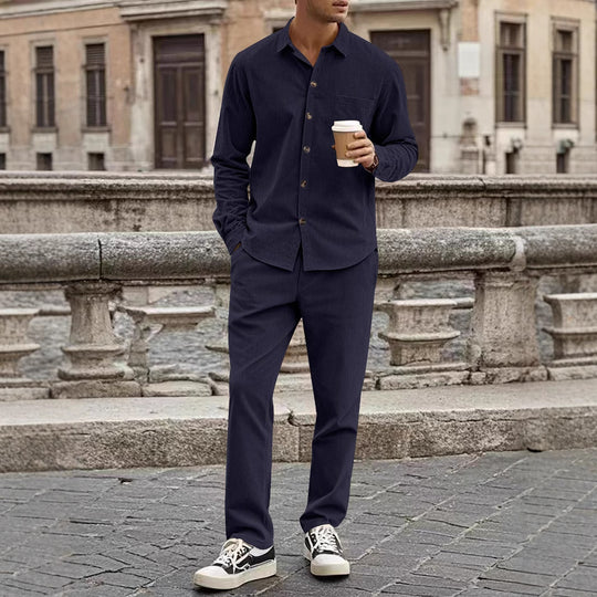 Herren elegantes Freizeitanzug mit stilvollem Hemd und bequemer Hose R&B