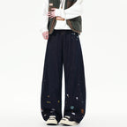Damen Weit geschnittene Jeans mit bunten Stickereien