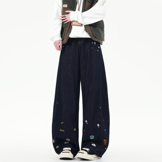 Damen Weit geschnittene Jeans mit bunten Stickereien R&B