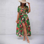 Damen Maxikleid mit asymmetrischem Saum und floralem Print R&B