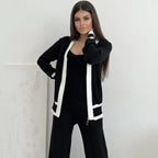 Damen lässiges Strick-Loungewear-Set mit hochwertigem Zip-Cardigan und Weitbein-Hosen R&B