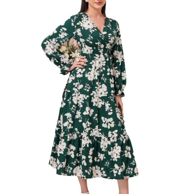 Damen Elegantes Maxikleid mit floralen Details und V-Ausschnitt R&B
