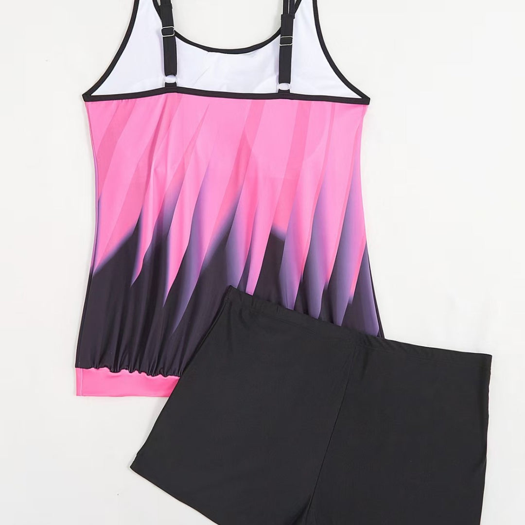 Damen Sportliches Tankini-Set mit farbenfrohem Oberteil und bequemen Shorts R&B