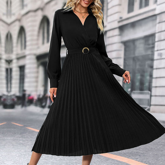 Damen Plissiertes Midikleid mit eleganter Wickeloptik und Taillengürtel R&B