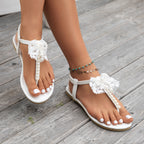 Damen Sandalen mit floralen Spitzenverzierungen und Perlen R&B
