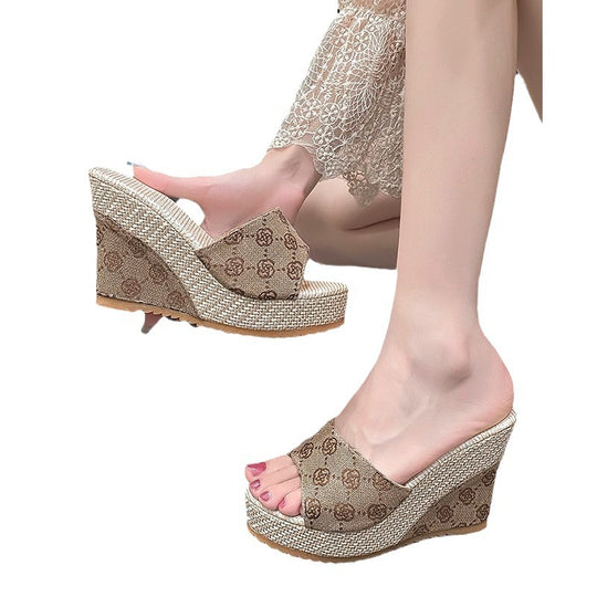 Damen elegante Wedge-Pantoletten aus hochwertiger Textilfaser mit modischem Design R&B