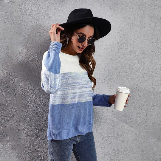 Damen Lässiger Strickpullover mit modernem Farbdruck R&B