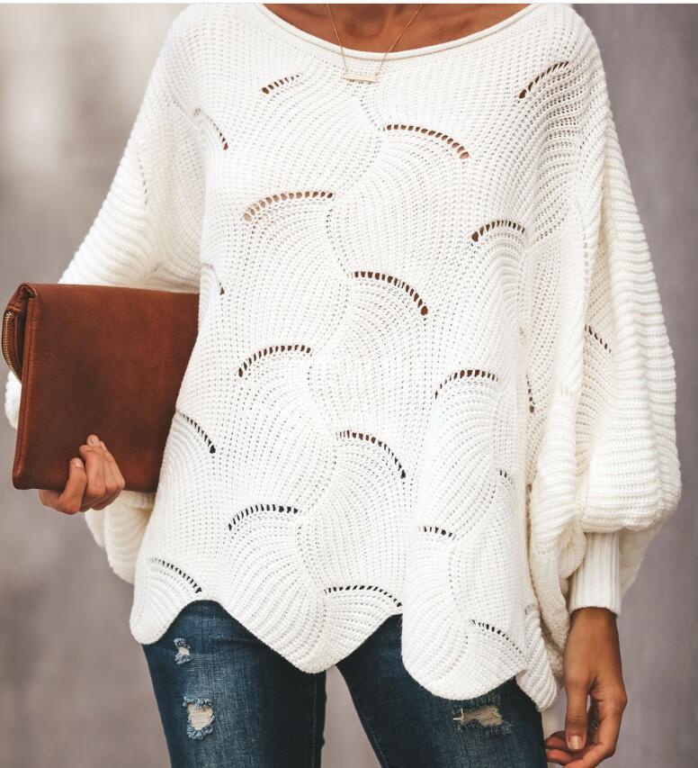 Damen Luftiger Strickpullover mit stilvollem Wellenmuster R&B