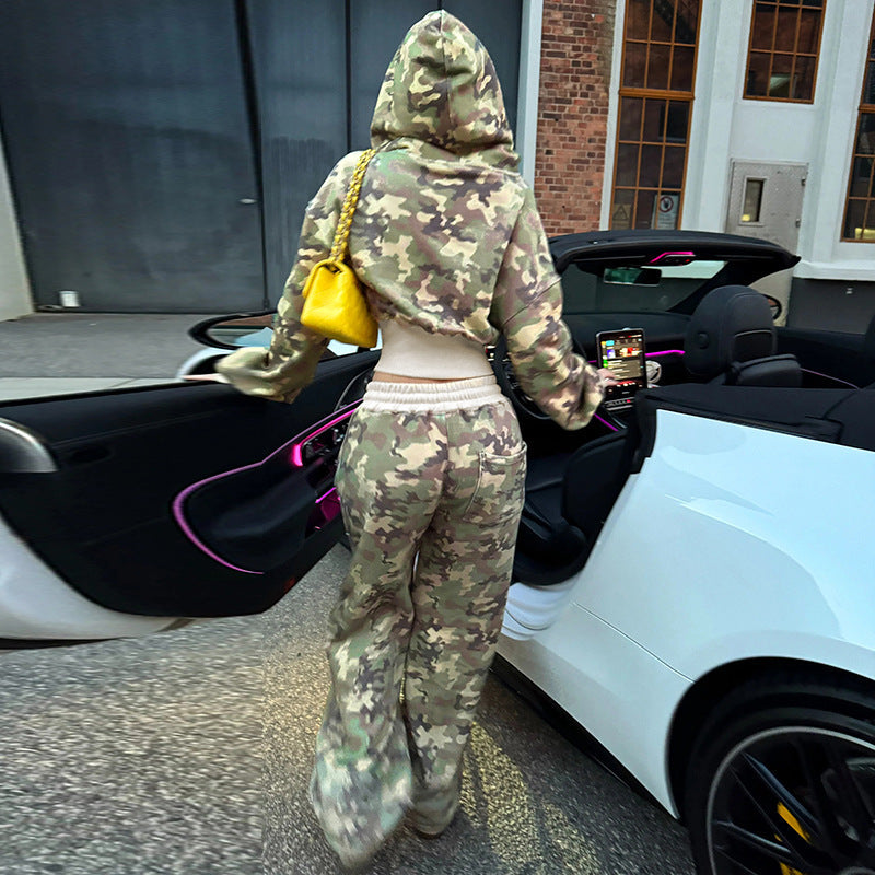 R&B | Unformal Kontrastfarbe Gesamt Hoodie Langarm Sweatshirt Hose Zwei Teile Camouflage Strickjacke Hose Set