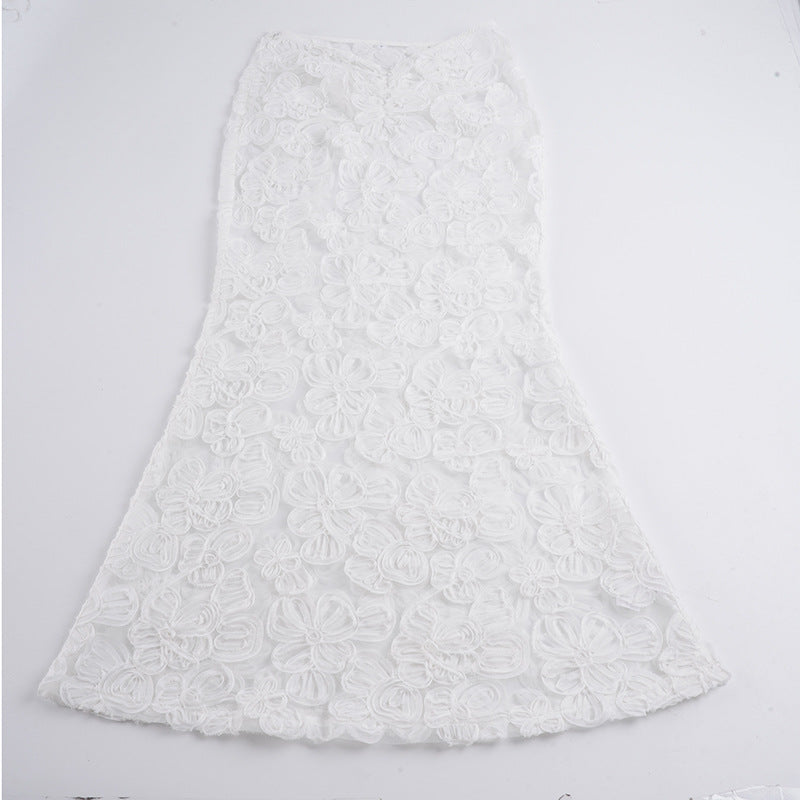 Damen Eleganter Spitzenrock mit floralen Applikationen und fließendem Schnitt R&B