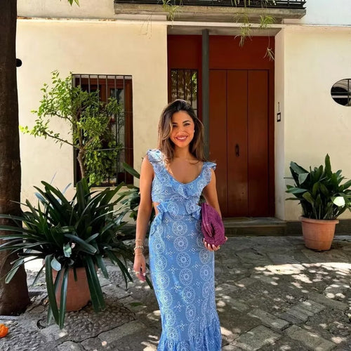 Damen Maxikleid mit Rüschendetails und floralem Muster R&B