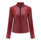 Damen nan taillierte Biker-Kunstlederjacke mit Stehkragen und gesteppter Seitenpartie R&B
