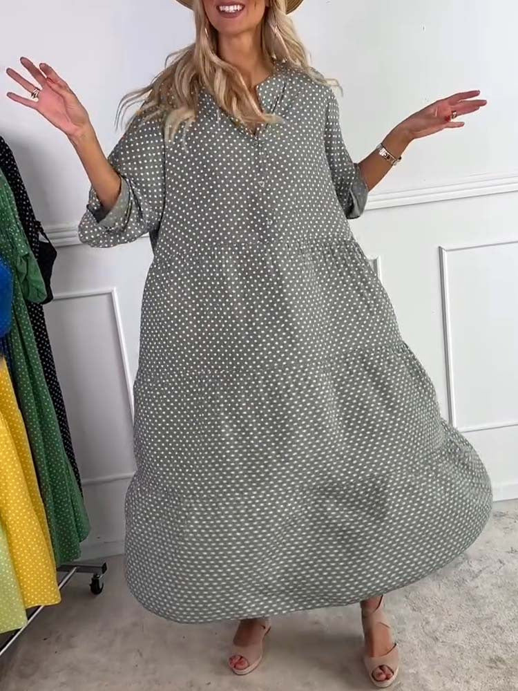 Damen Maxi-Kleid mit eleganter Pünktchenoptik und schmeichelndem Schnitt Heidi-Mode