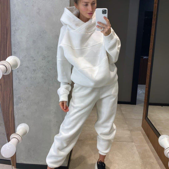 Damen lässiges Hooded Sweatset mit Ziernähten R&B