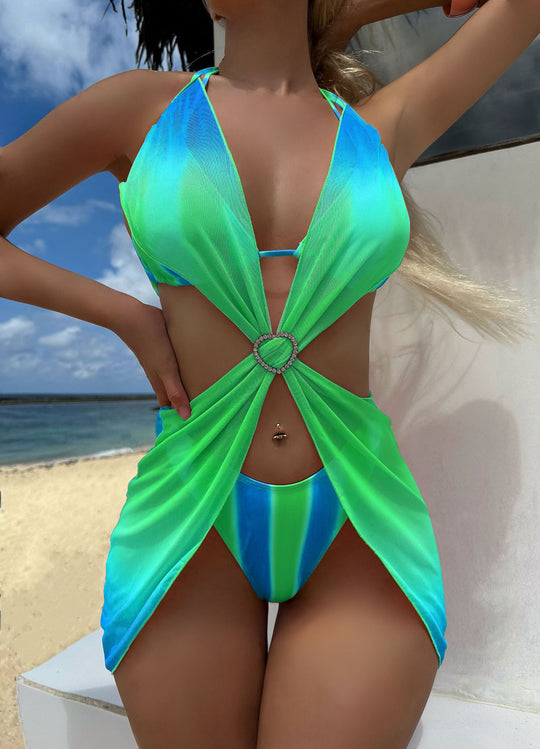 Damen Trendiges Zwei-in-Eins-Bikini-Set mit modischem Wickelrock R&B