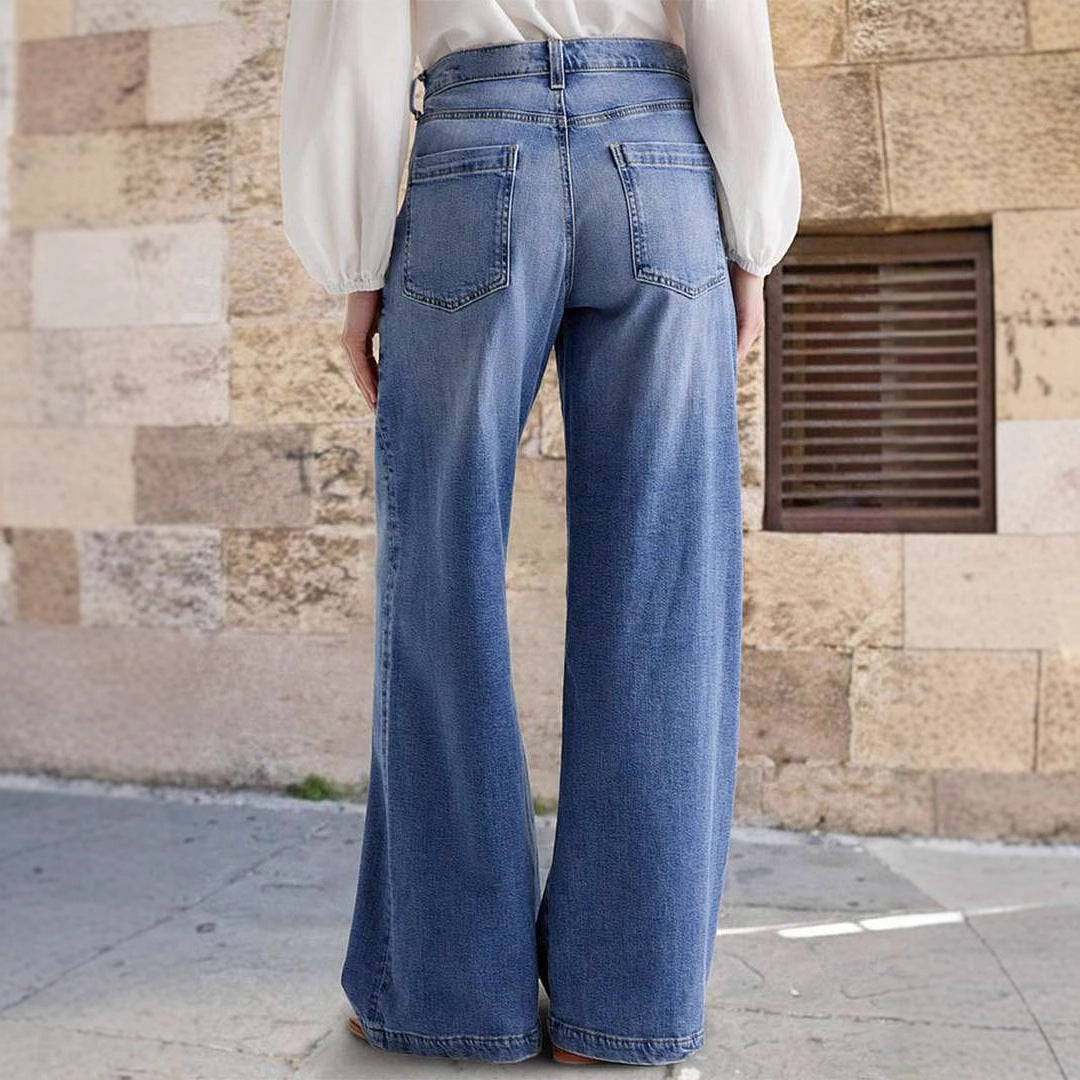 Damen Weite Jeans im Boho-Stil mit hohem Bund und komfortablem Schnitt R&B