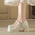 Damen elegante Blockabsatz-Pumps mit modischer Schnallenverzierung R&B