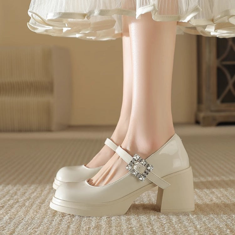 Damen elegante Blockabsatz-Pumps mit modischer Schnallenverzierung R&B
