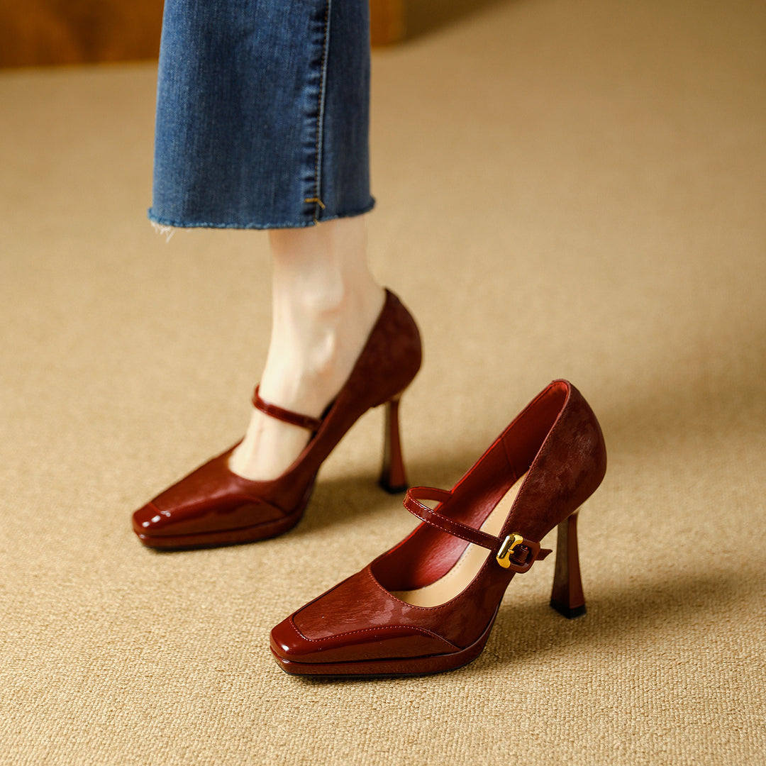 Damen elegante Mary Jane Pumps mit luxuriösem Glanz und modischem Riemendesign R&B