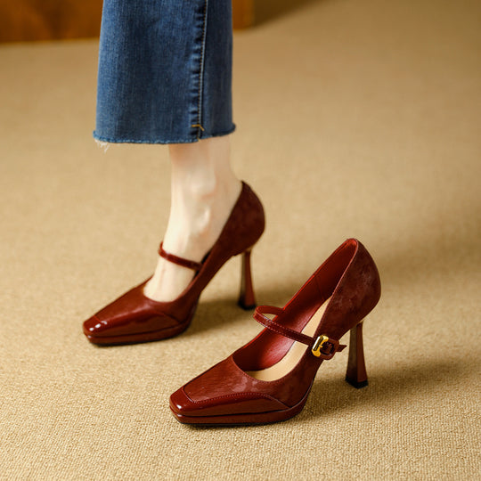 Damen elegante Mary Jane Pumps mit luxuriösem Glanz und modischem Riemendesign R&B