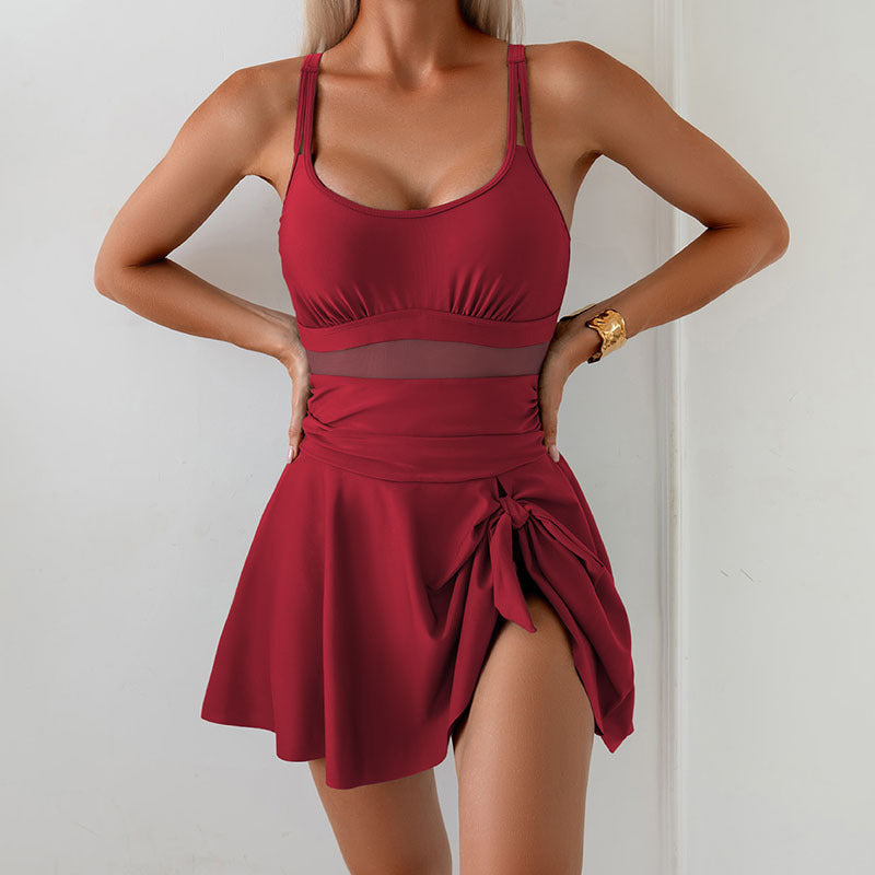 Damen eleganter Badeanzug mit rüschiertem Rock R&B