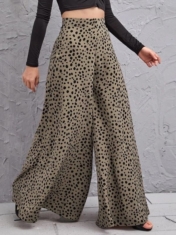 Damen Weite High-Waist-Hose mit Punktmuster und luftiger Passform R&B