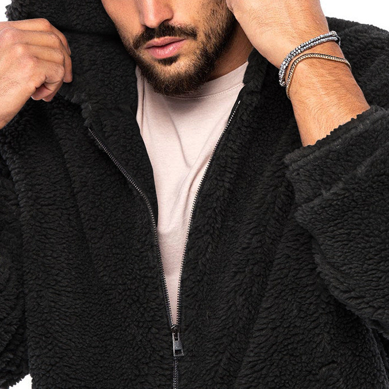 Herren Gemütliche Fleece-Jacke mit Kapuze und Reißverschluss R&B