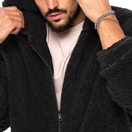Herren Gemütliche Fleece-Jacke mit Kapuze und Reißverschluss R&B