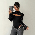 Damen Body mit transparenten Spitzenärmeln und R&Brnem Cut-Out R&B