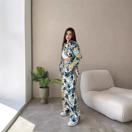 Damen lässiges Freizeit-Lounge-Set mit floralem Muster R&B