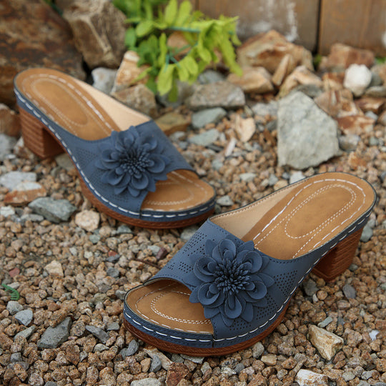 Damen elegante Slide-Pantoletten mit floralem Design R&B