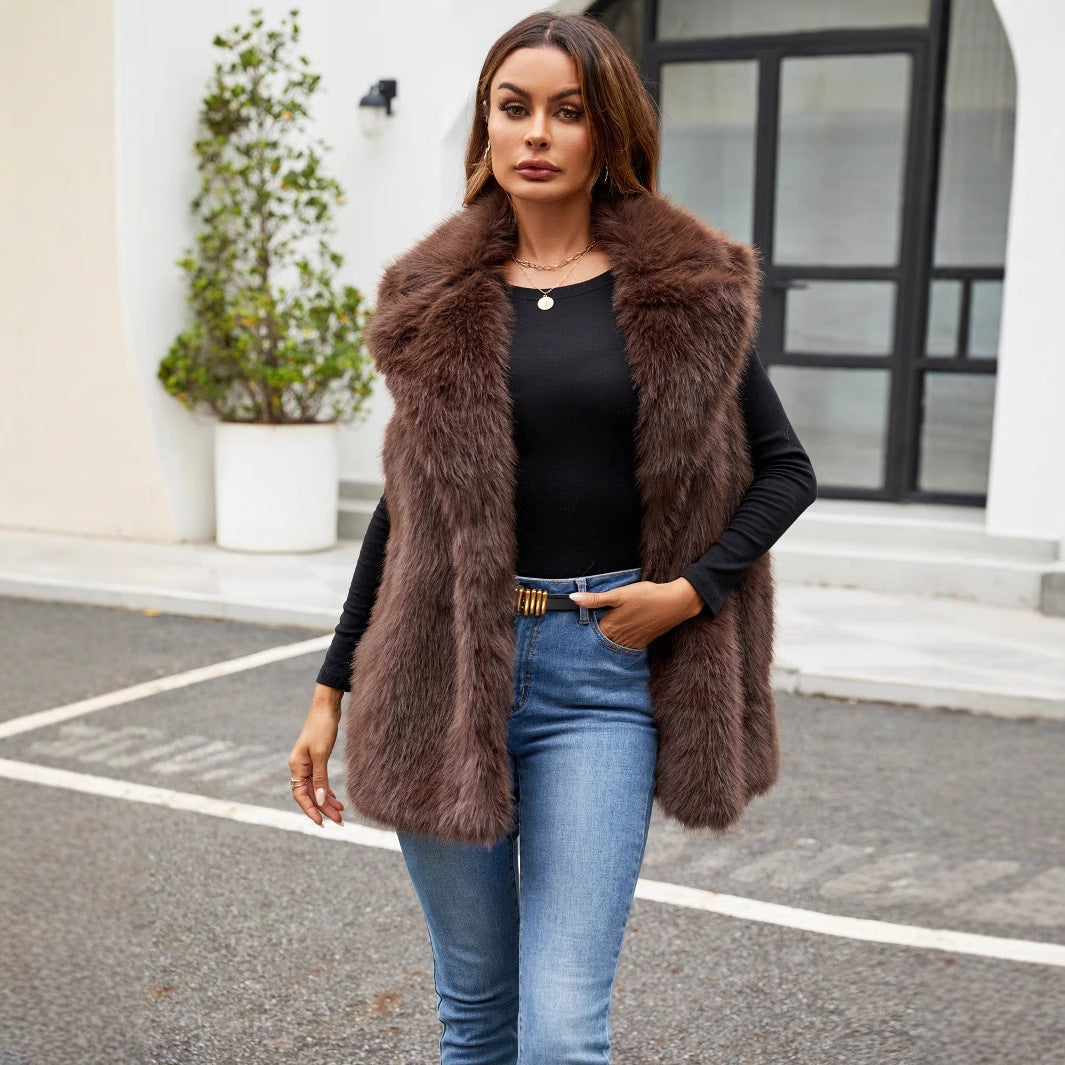 Damen Kunstfellweste mit elegantem Schnitt und voluminösem Kragen R&B