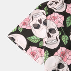 Herren Kurzarmhemd mit kreativem Totenkopf- und Blumenmuster  1757487585