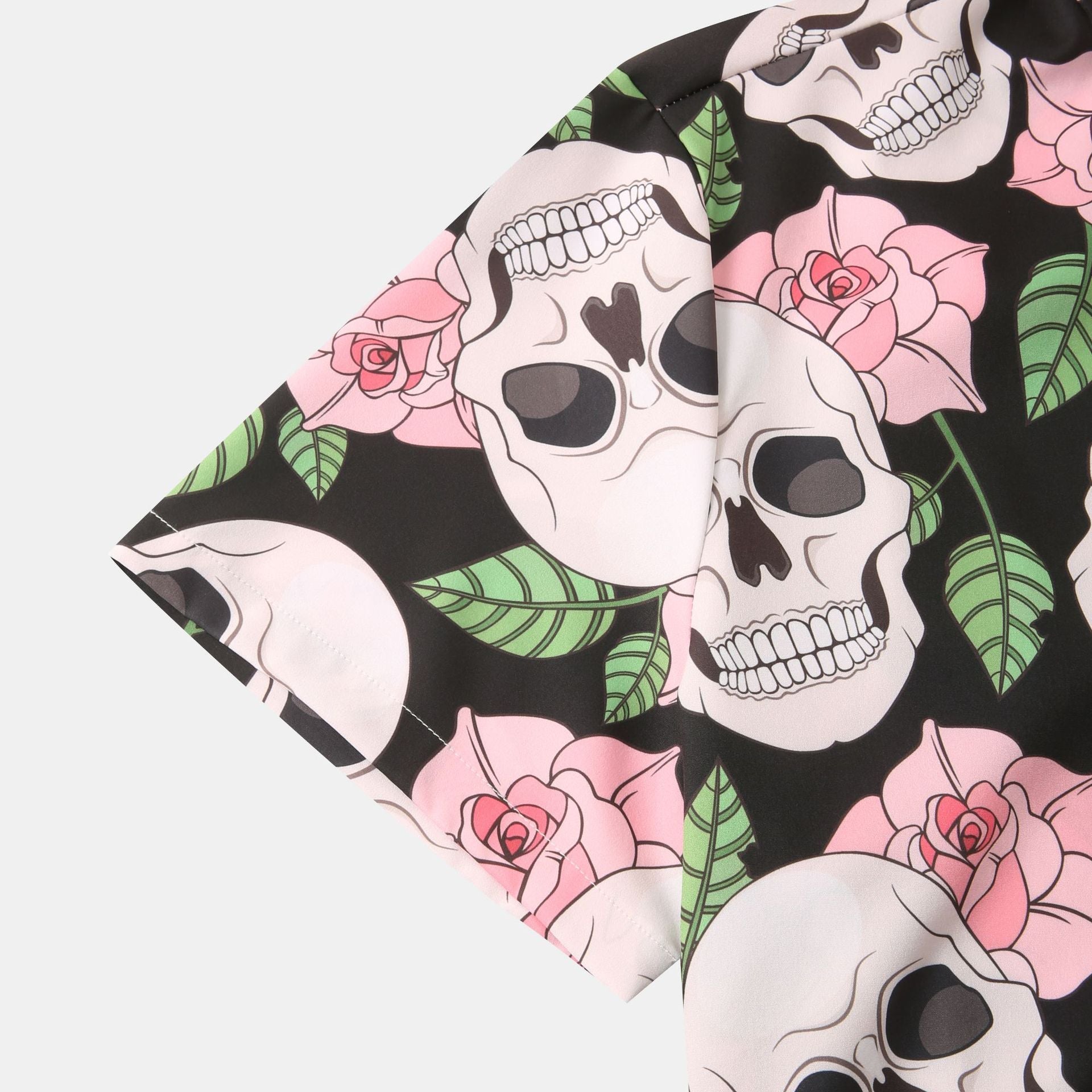 Herren Kurzarmhemd mit kreativem Totenkopf- und Blumenmuster  1757487585