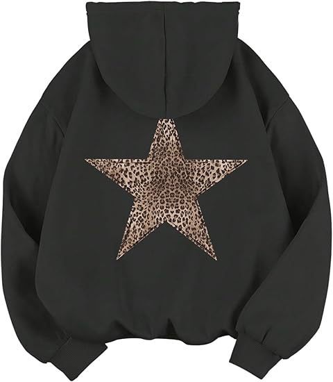 Damen lässiger Kapuzenpullover mit leopardem Muster auf Stern R&B