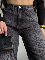 Damen High-Waist Jeans mit Leopardenmuster R&B