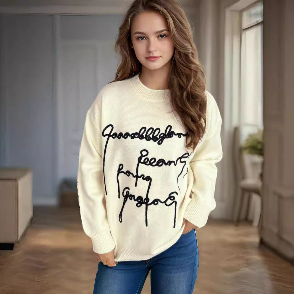 Damen lässiger Pullover mit kreativem Schriftzug R&B