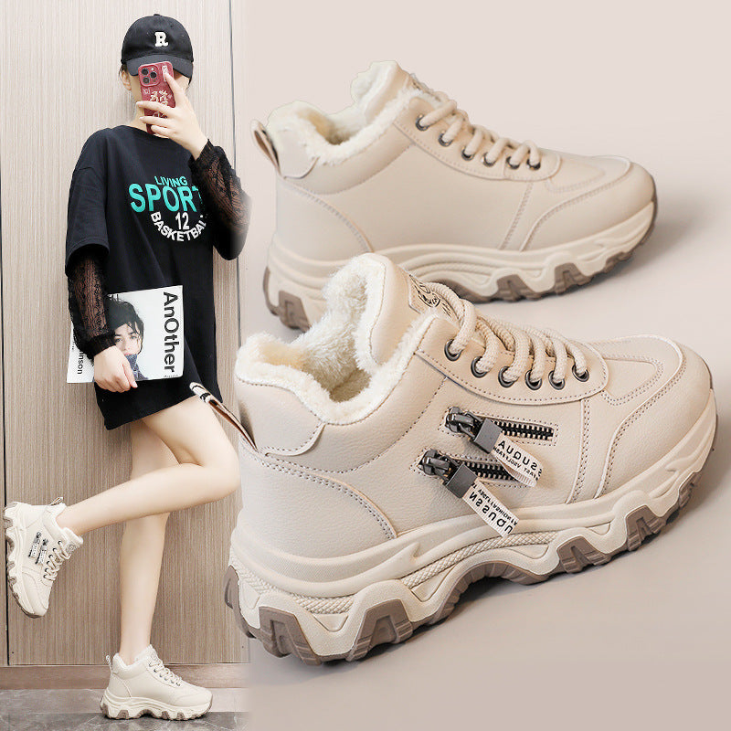 Damen modische High-Top Sneakers mit warmem Innenfutter und sportlichem Zipper-Design R&B