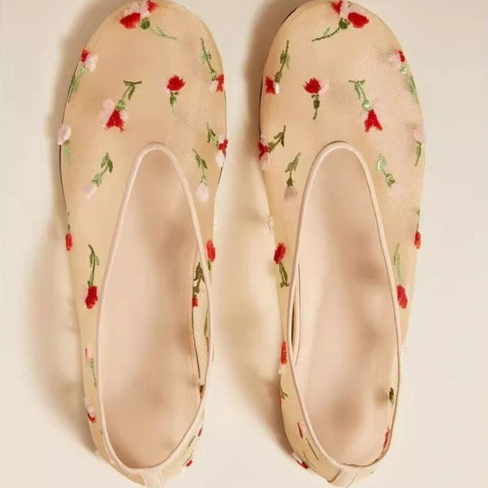Damen Ballerinas mit floralem Stickmuster und bequemem Innenfutter R&B