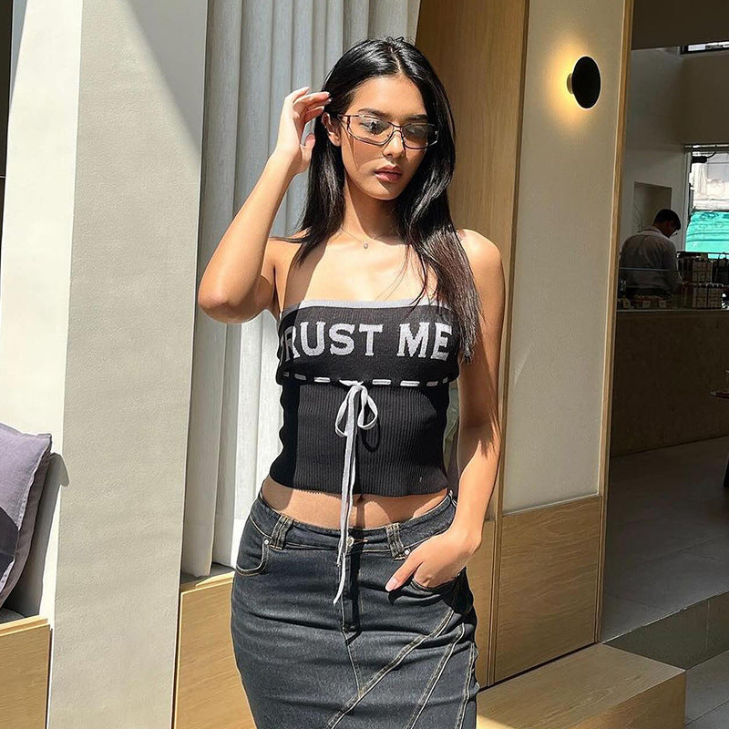 Damen lässiges Bustier-Top mit trendy Schriftzug R&B