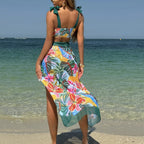 Damen Zweiteiliges Bikini-Set mit floralem Trend und durchsichtiger Wickelrock R&B