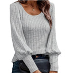 Damen Strickpullover mit Ballonärmeln und feinem Rippmuster R&B