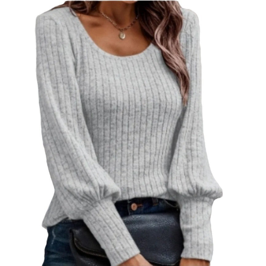Damen Strickpullover mit Ballonärmeln und feinem Rippmuster R&B