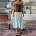 Damen Sommerliches Maxikleid mit bequemer Passform und modischem Farbblockdesign R&B