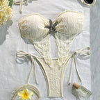 Damen Bandeau-Bikini mit spielerischen Riemchen und Luxus-Applikation R&B