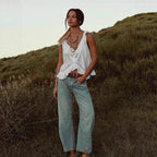Damen Weite Hochtaillierte Jeans