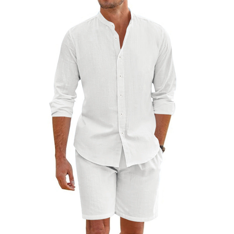 Herren lässiges Outfit-Set mit modernem Henley-Hemd und Shorts R&B