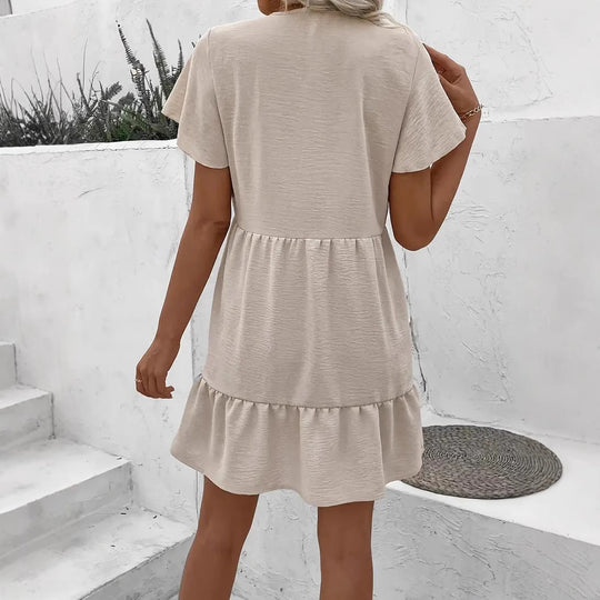 Damen luftiges V-Ausschnitt Kleid mit voluminösen Ärmeln R&B